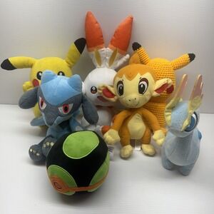Pokemon Plush Lot of 7 Pikachu Lucario Scorbunny Chimchar 6-9" EUC